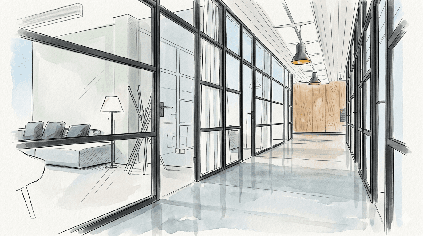 office building sketch with water color