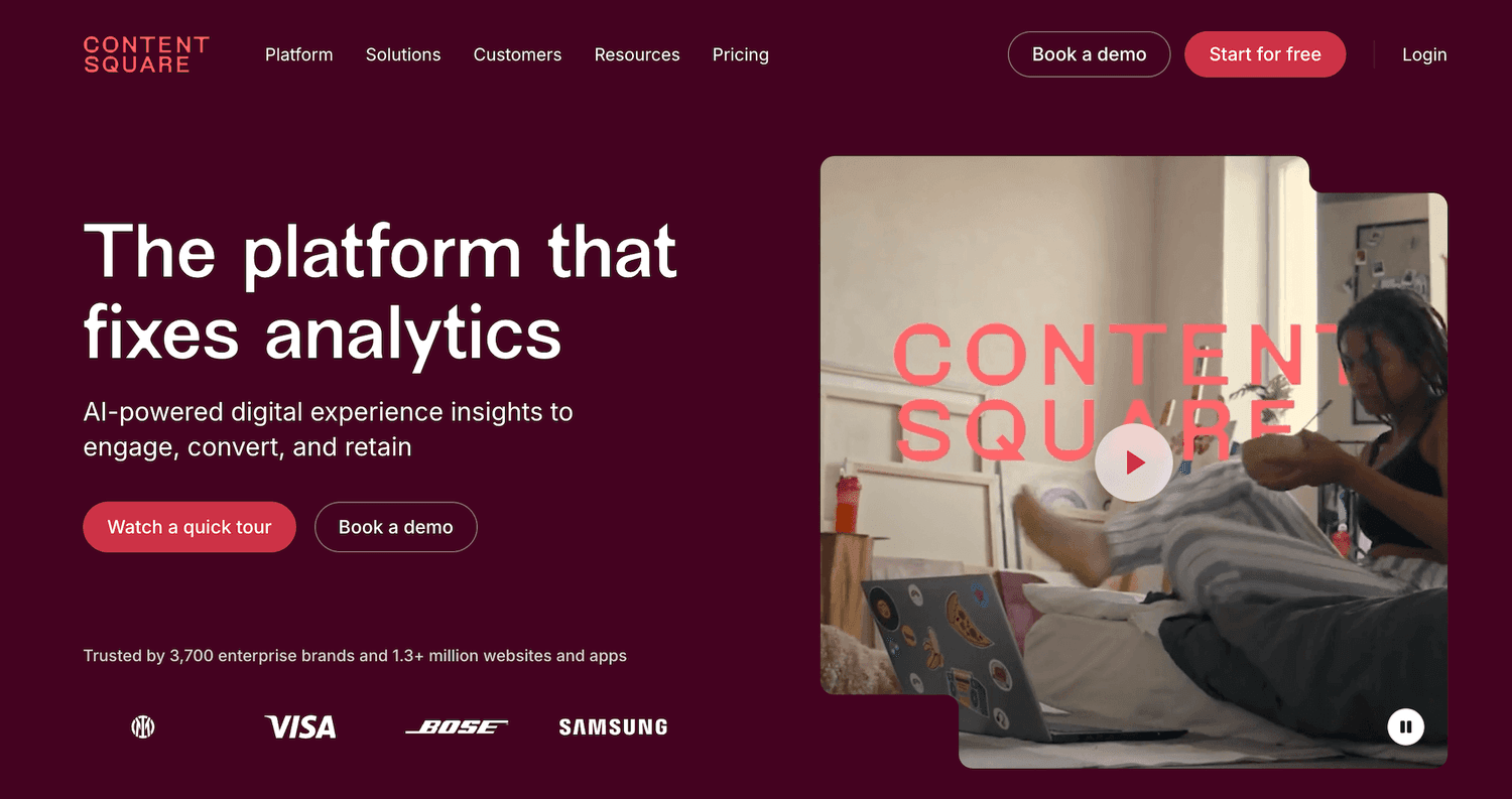 Contentsquare homepage: The platform that fixes analytics