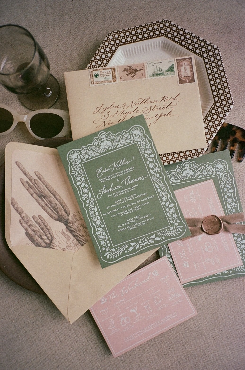 Spanish inspired dessert wedding invitations.