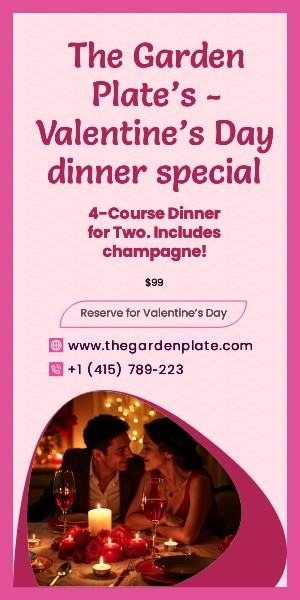 Valentine day restaurant banner