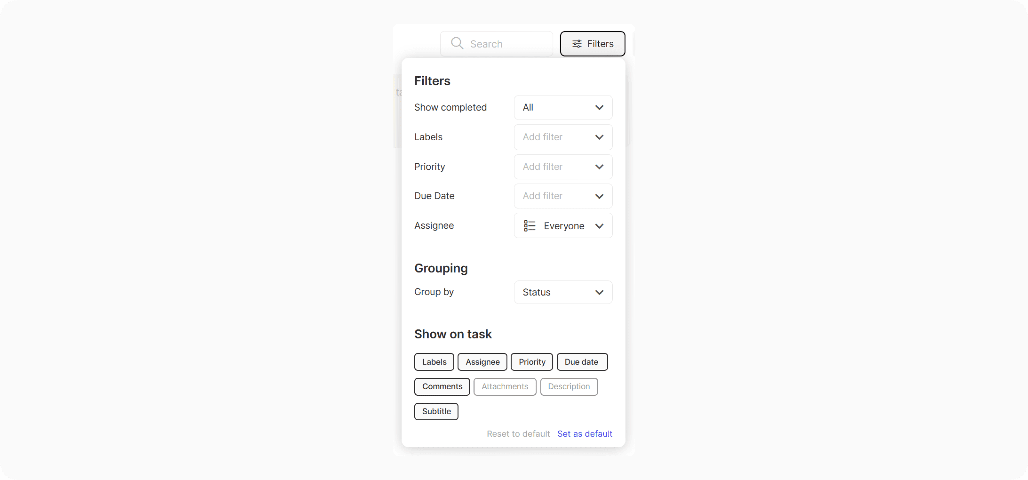 Save filter setup