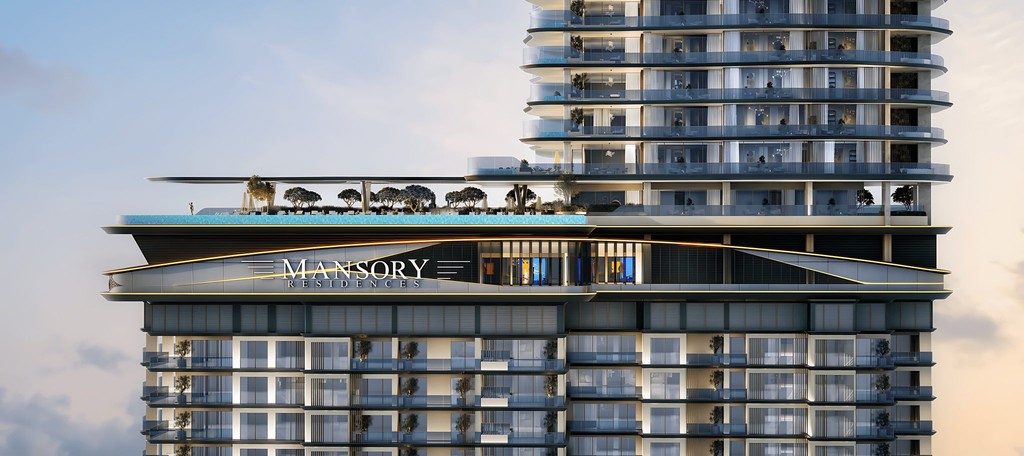 Overhead shot of Mansory Residences, a prominent tall building in the heart of the city.