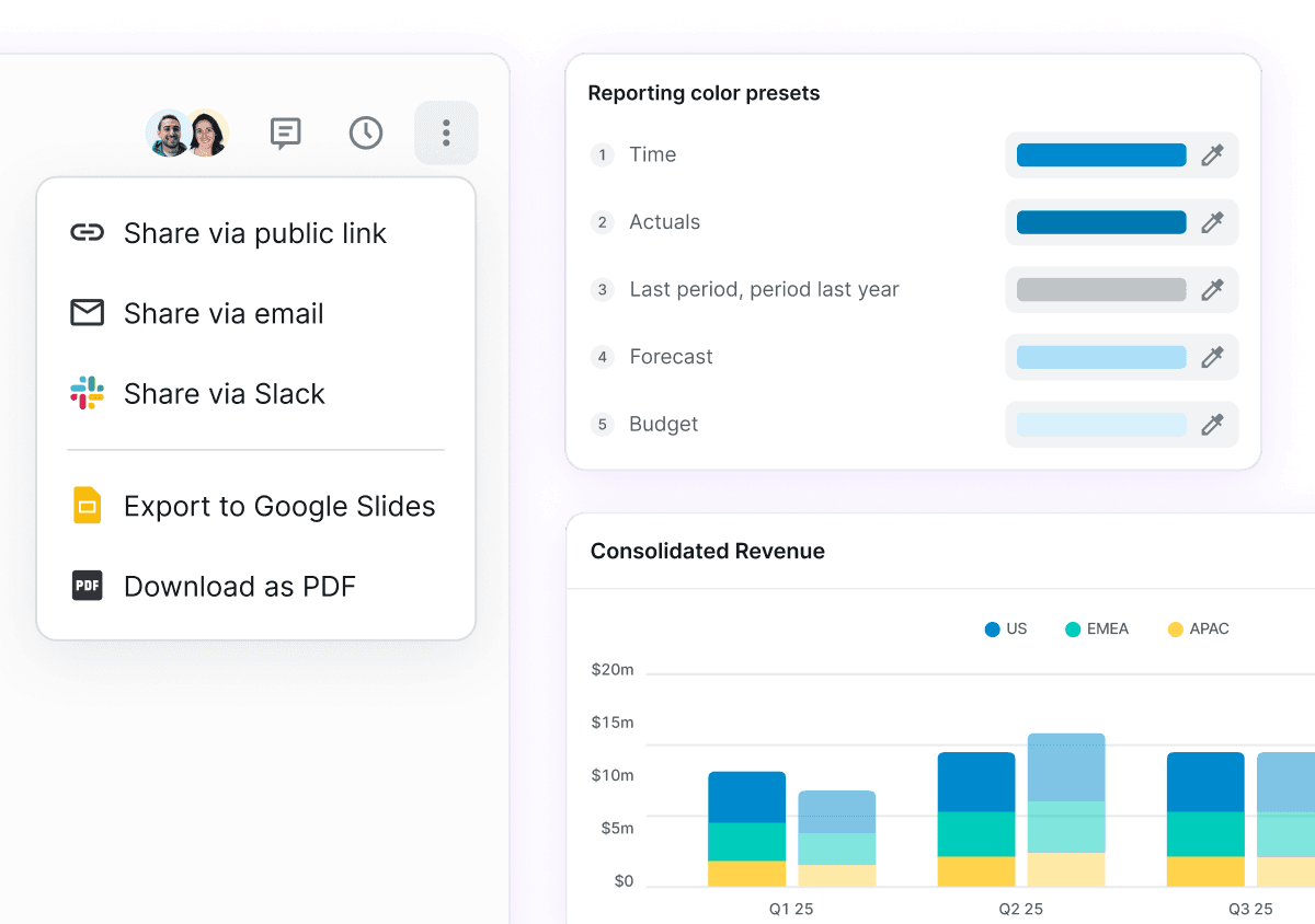 Dashboard showing the planning capabilities of Abacum