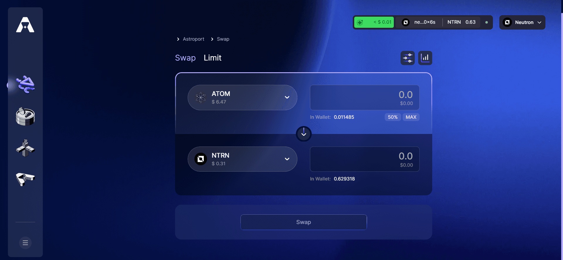 Select assets to make a swap