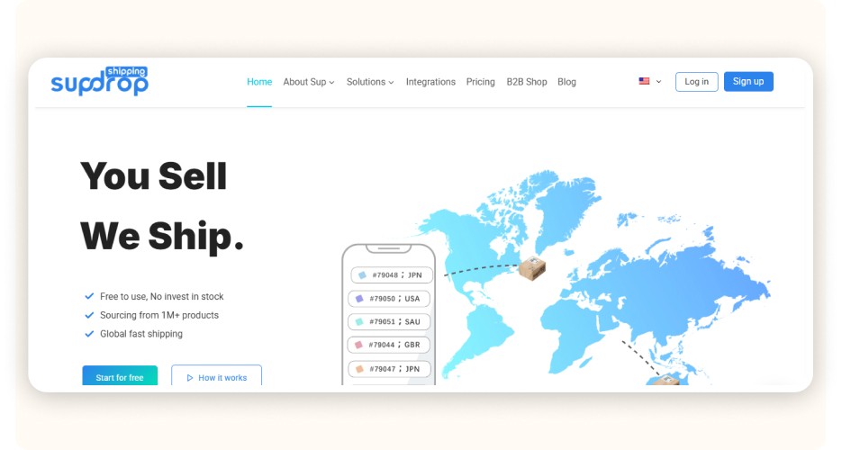 Sup Dropshipping homepage