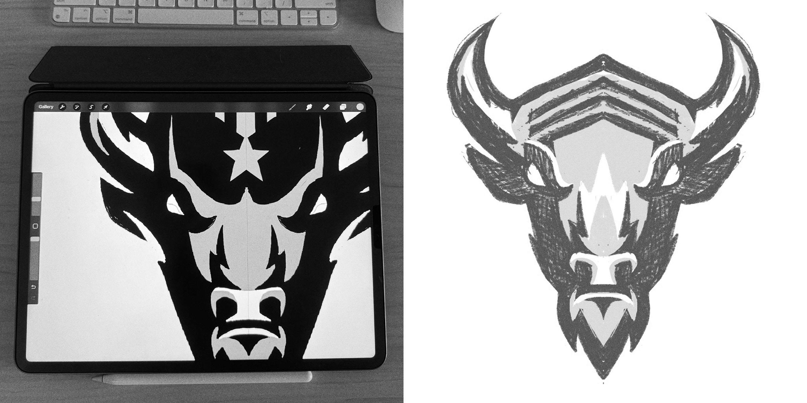 Strength Guard bison sketch on ipad.