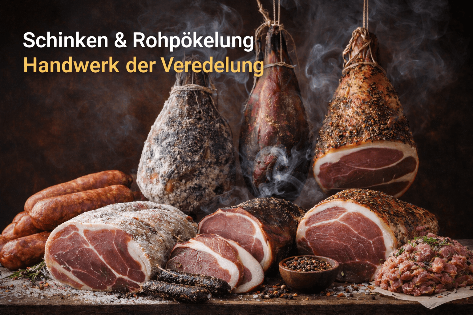 Gereifte Rohpökelwaren und aufgeschnittener Schinken