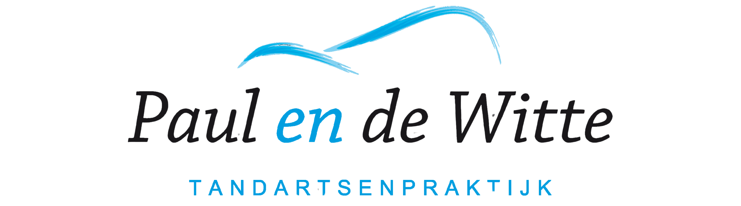 Logo for Paul en de Witte Tandartsenpraktijk featuring stylized blue text and a blue accent design resembling a dental tool.