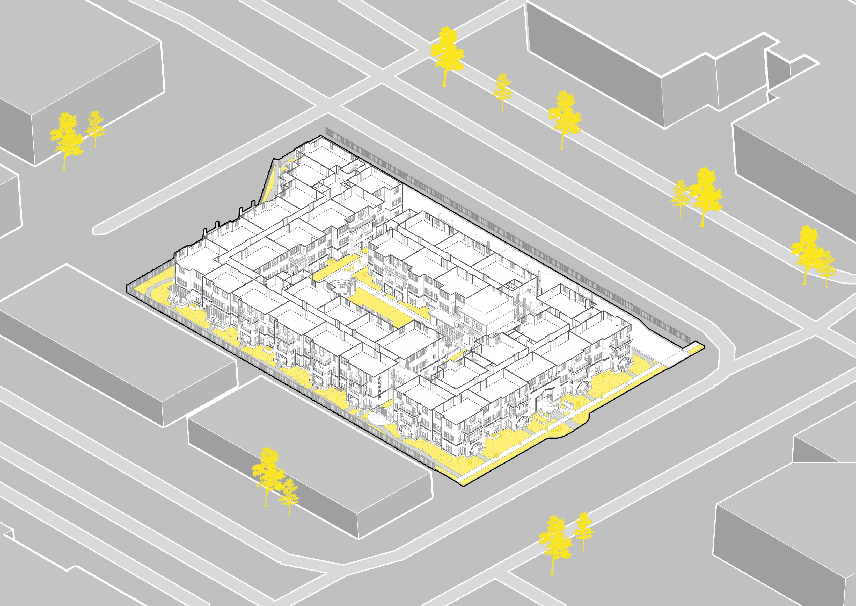 Residential project site plan, isometric view