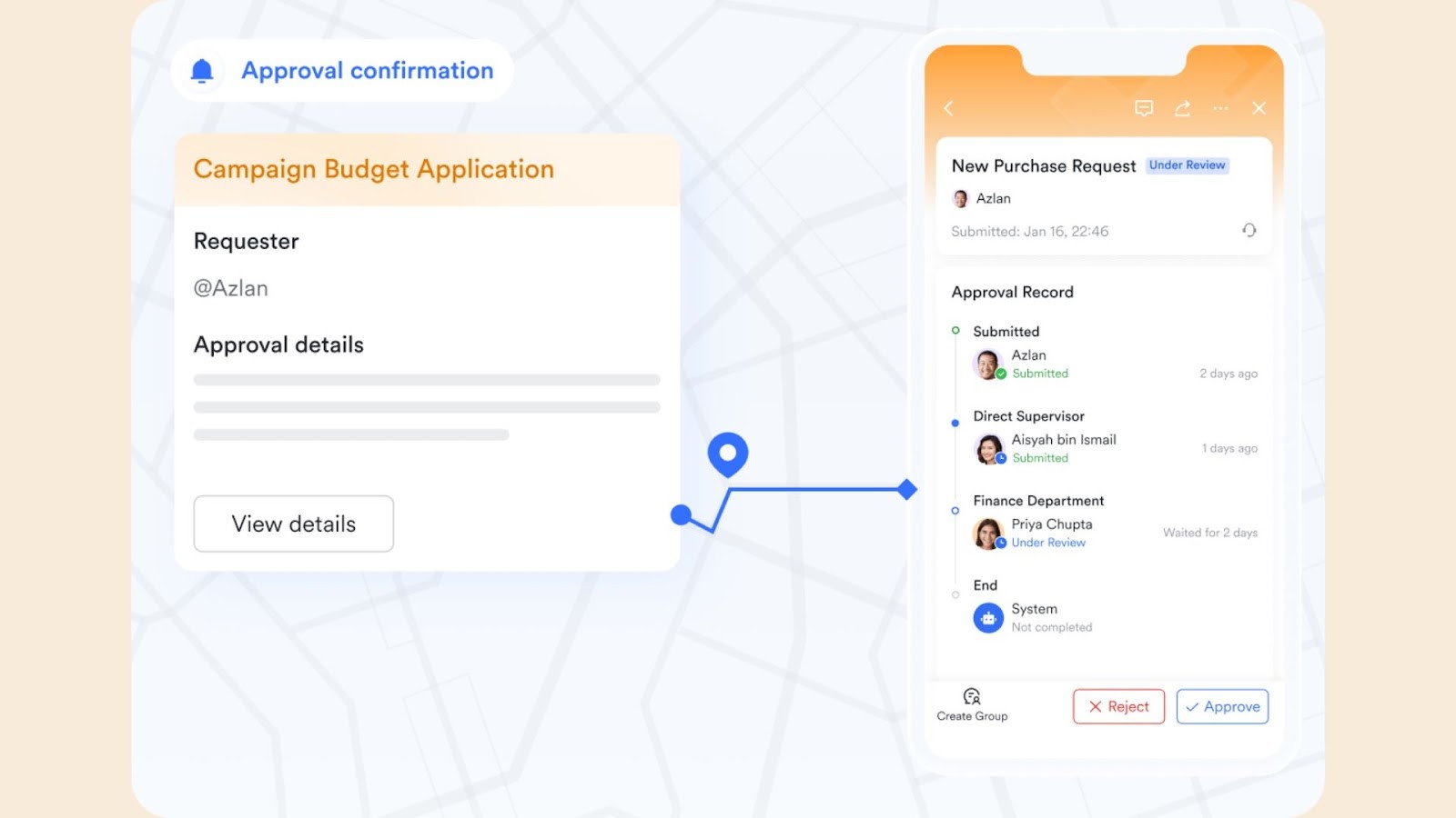 Lark Approval's custom and automated request workflow