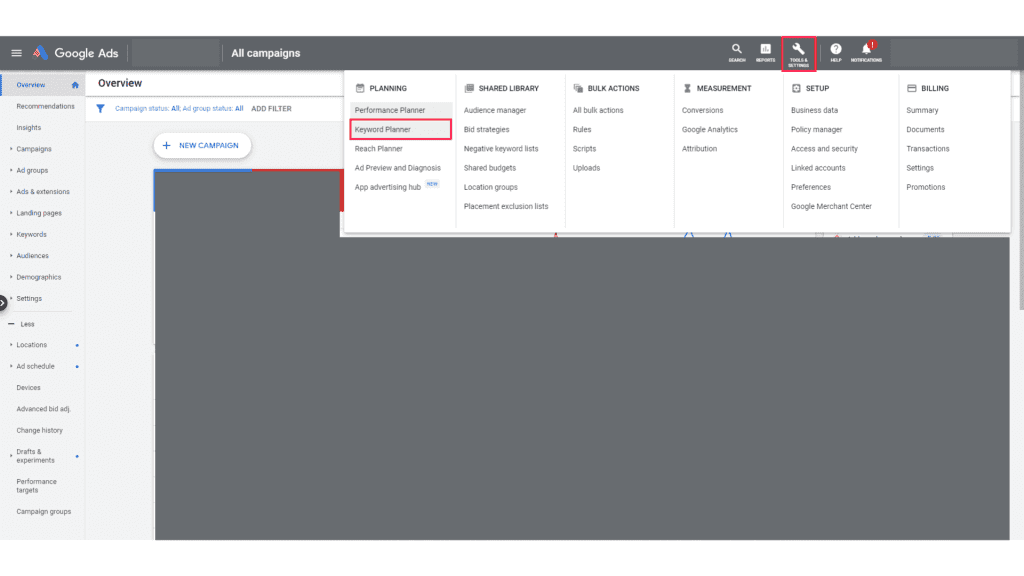 Google keyword planner: Step 1.