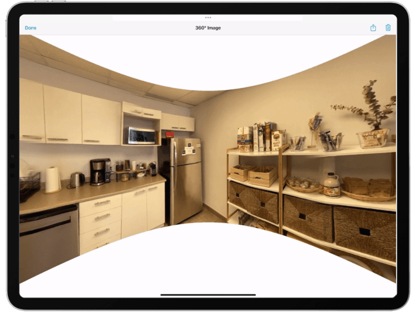 magic plan 360-degree image capturing a full room view for property documentation