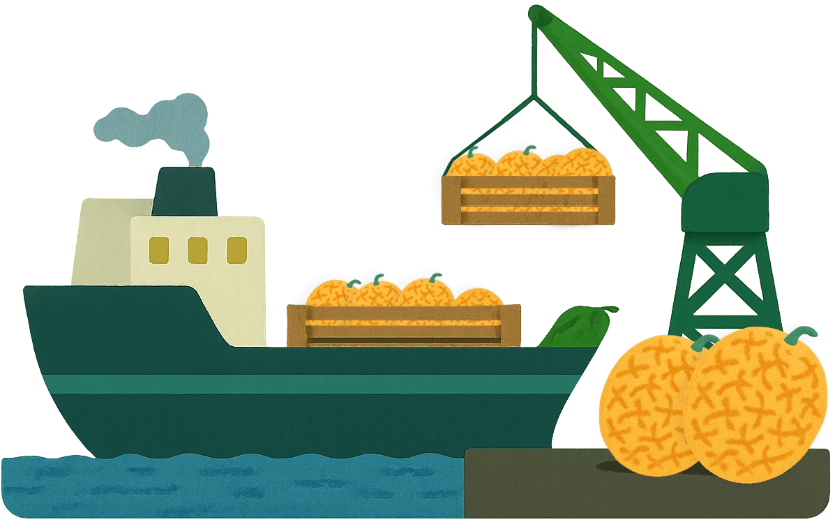 Ein Containerschiff wird in Costa Rica mit Wassermelonen beladen