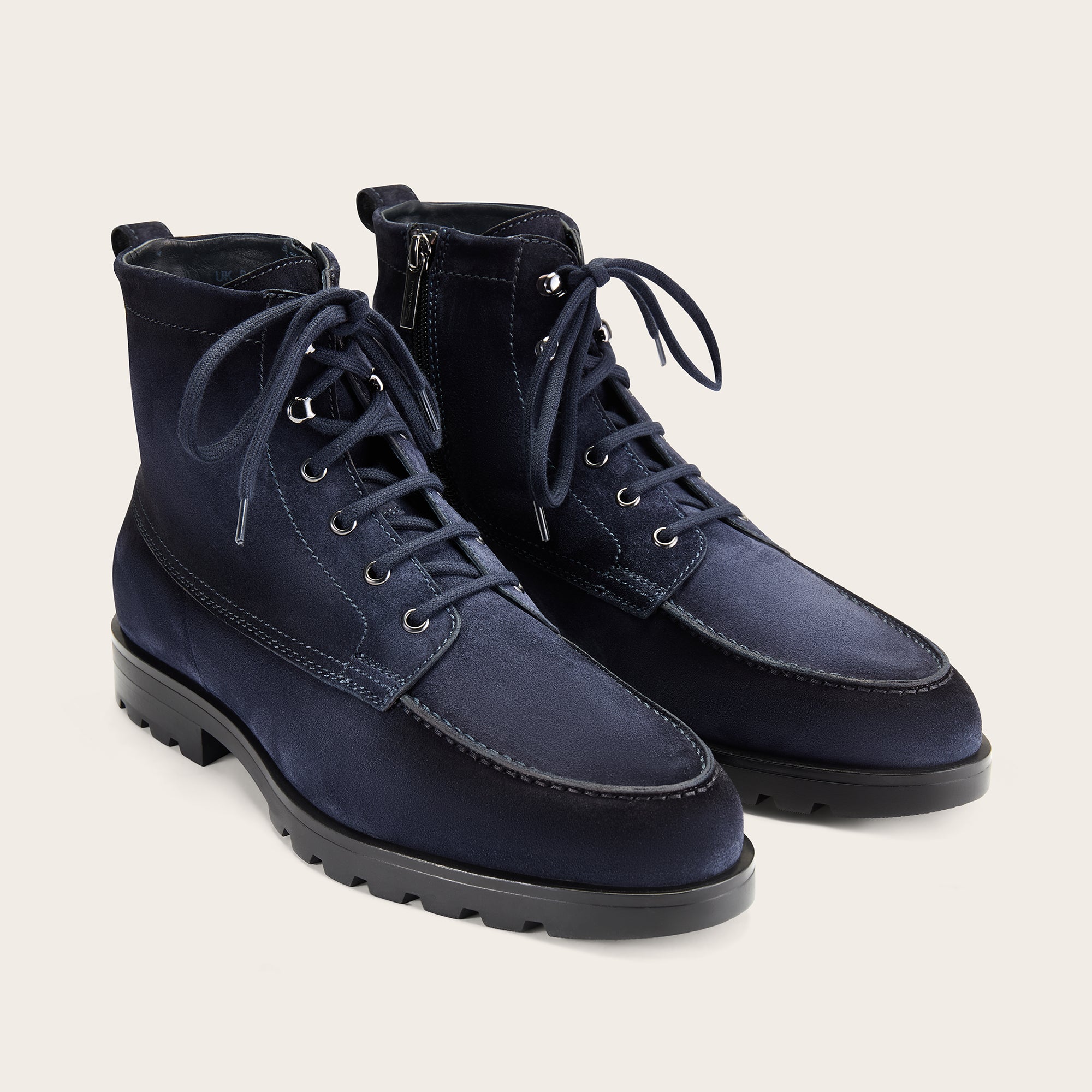 Men's Blue Suede Lace - up Boot With Fur - Mandelli UK
