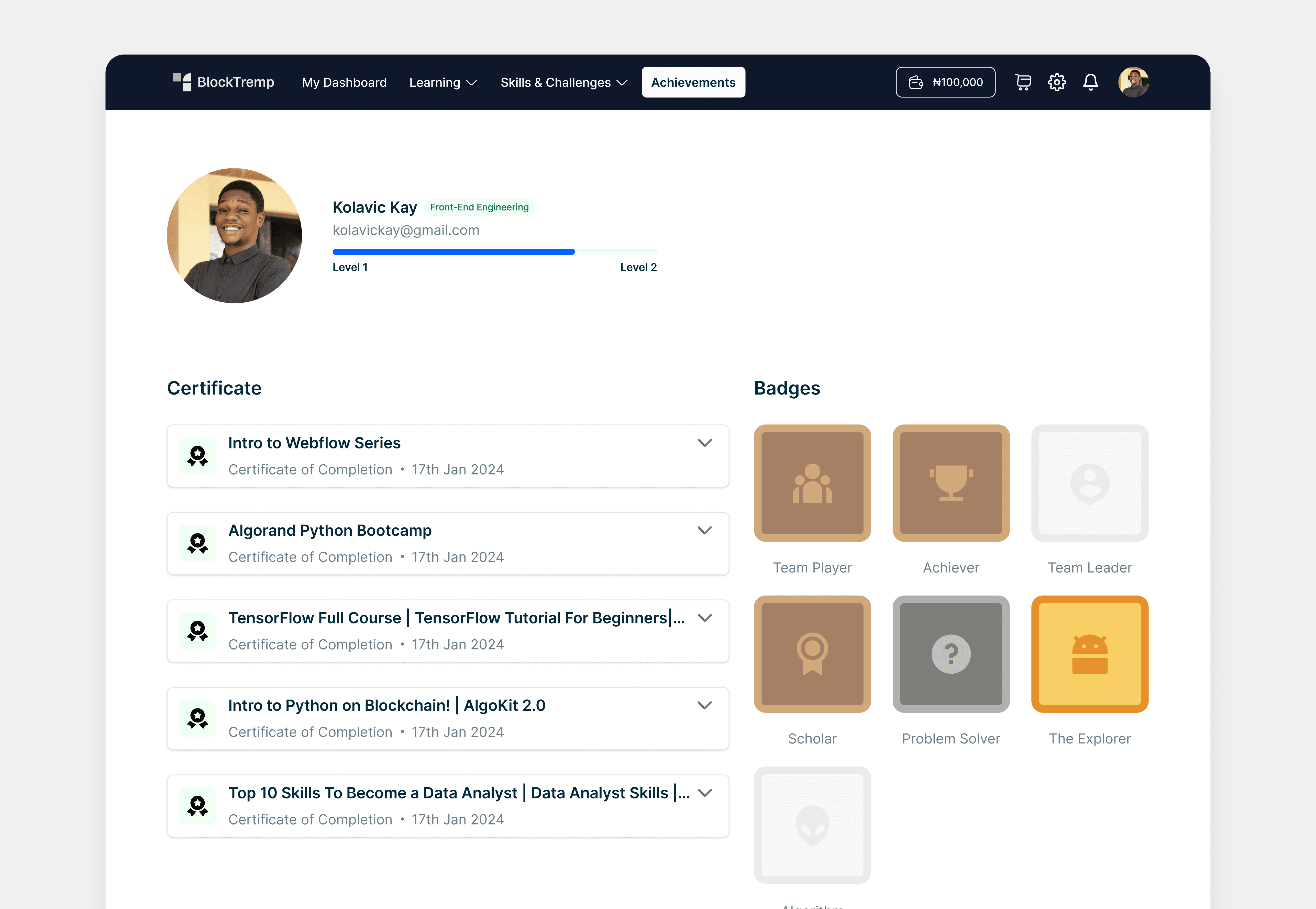 BlockTremp Achievements; Gamifying Progress on BlockTremp 2