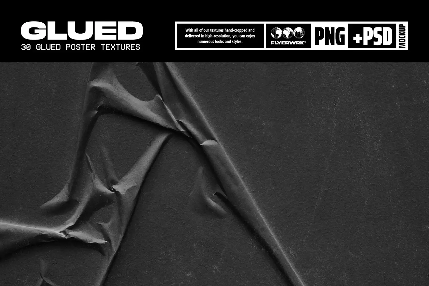 Glued poster textures preview showing ripped paper edges and wrinkled poster surface