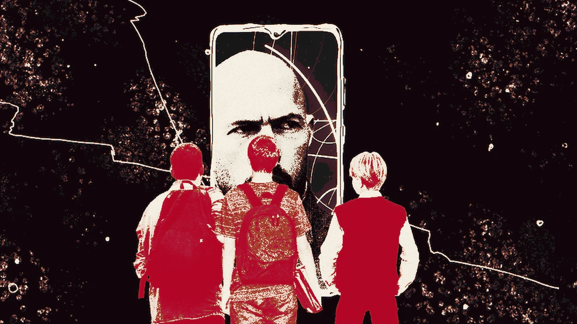 illustration of young boys watching andrew tate ; manosphere