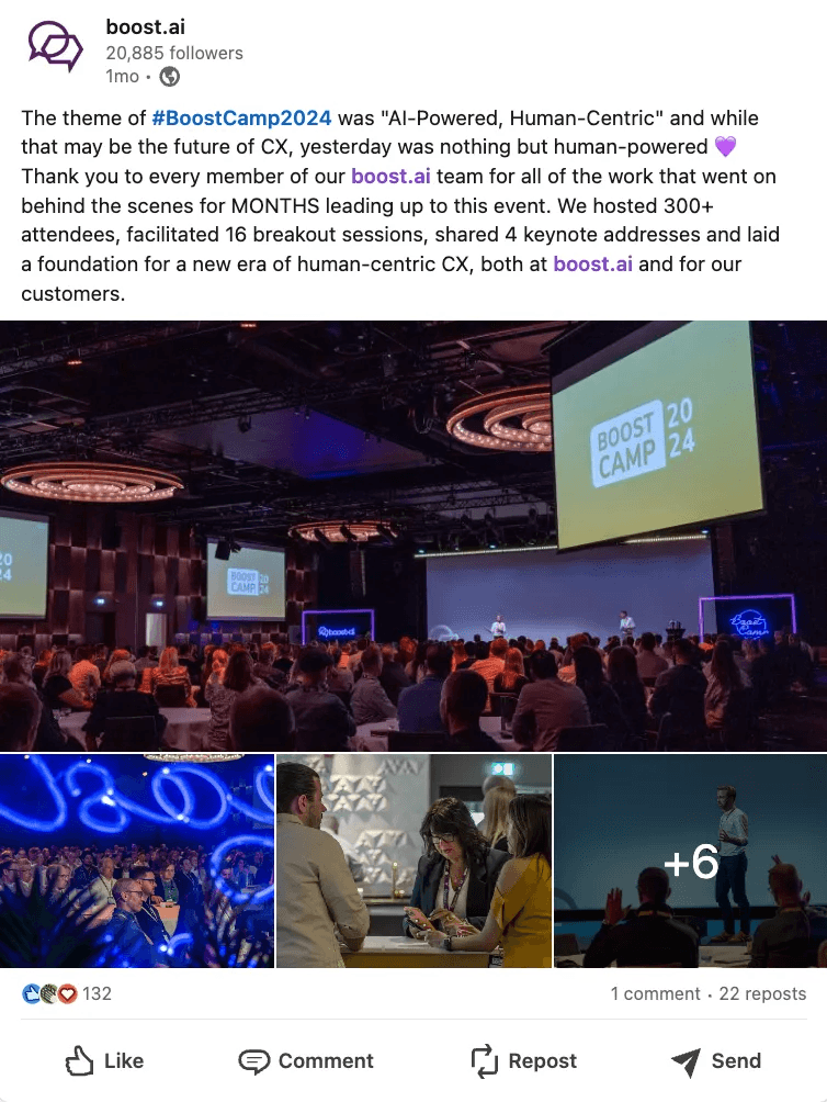 Boost.ai Marketing Spotlight: LinkedIn post page