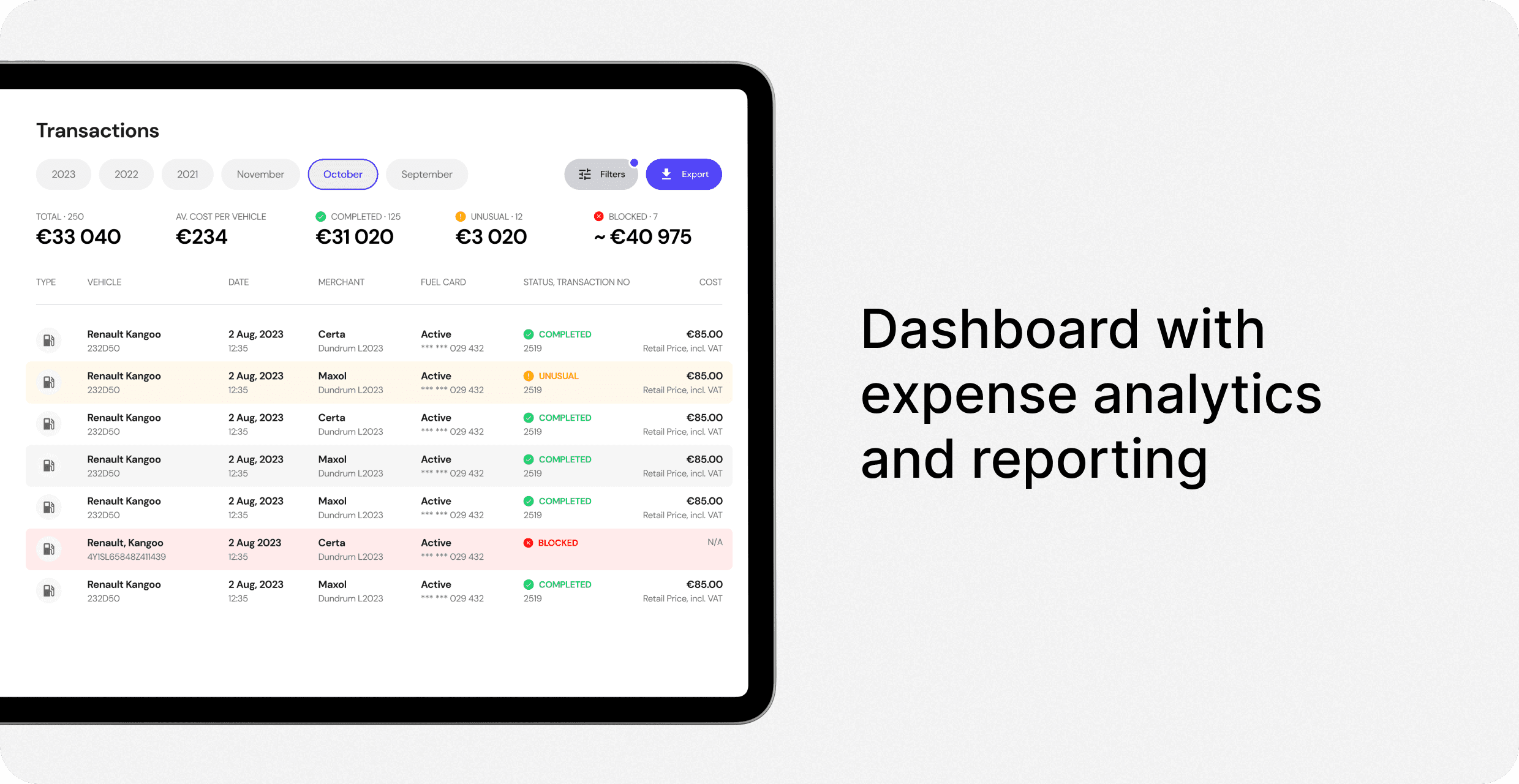 fleet wallet app's dashboard design