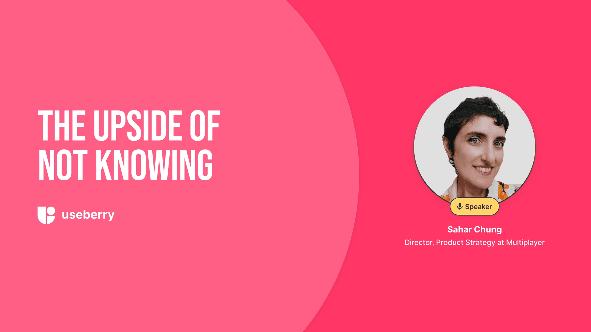 Cover image showing the logo of our webinar guest Sahar Chung for key takeaways from our webinar on UX uncertainty.