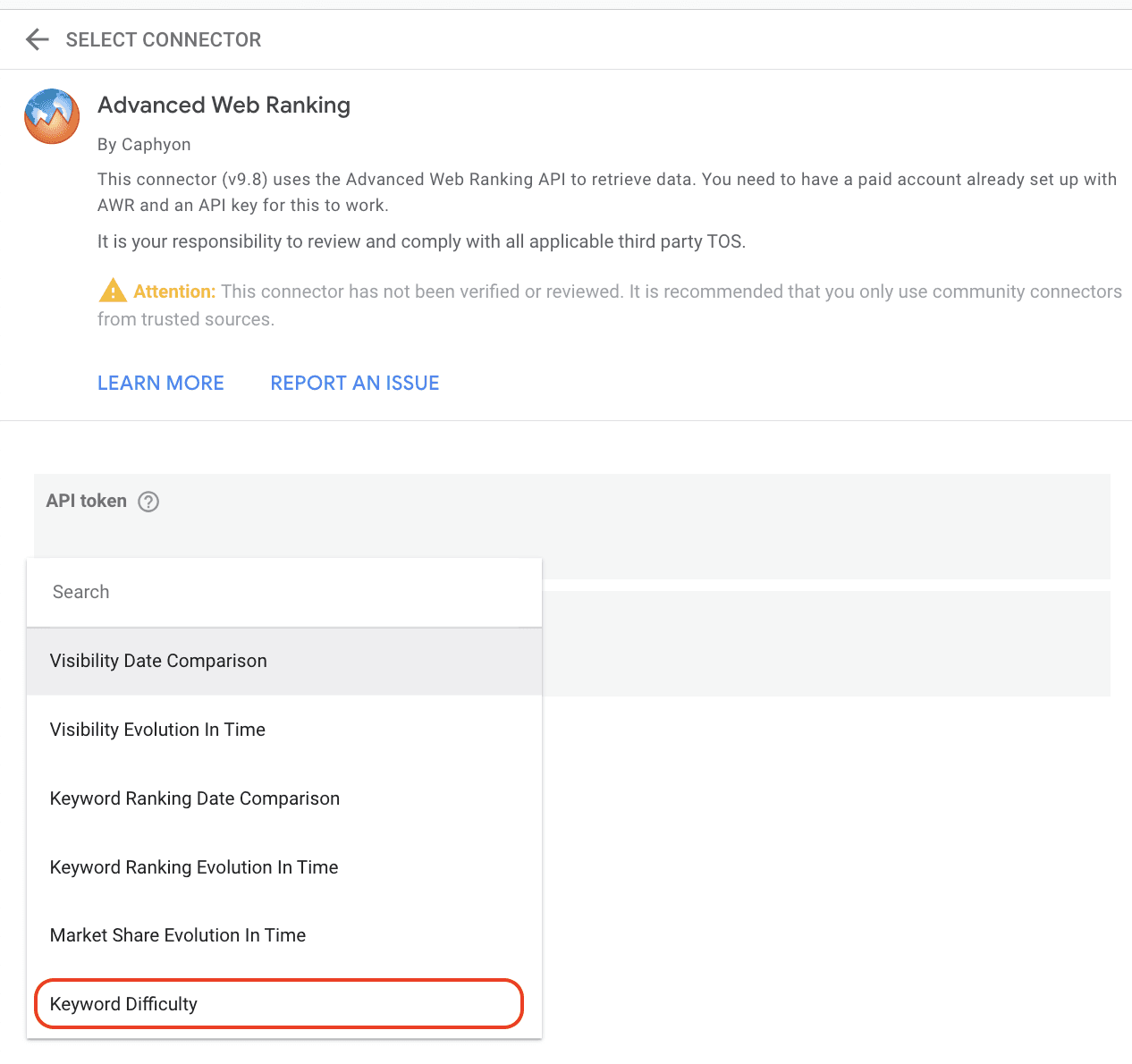 Visualize keyword difficulty data in the Looker Studio* exports