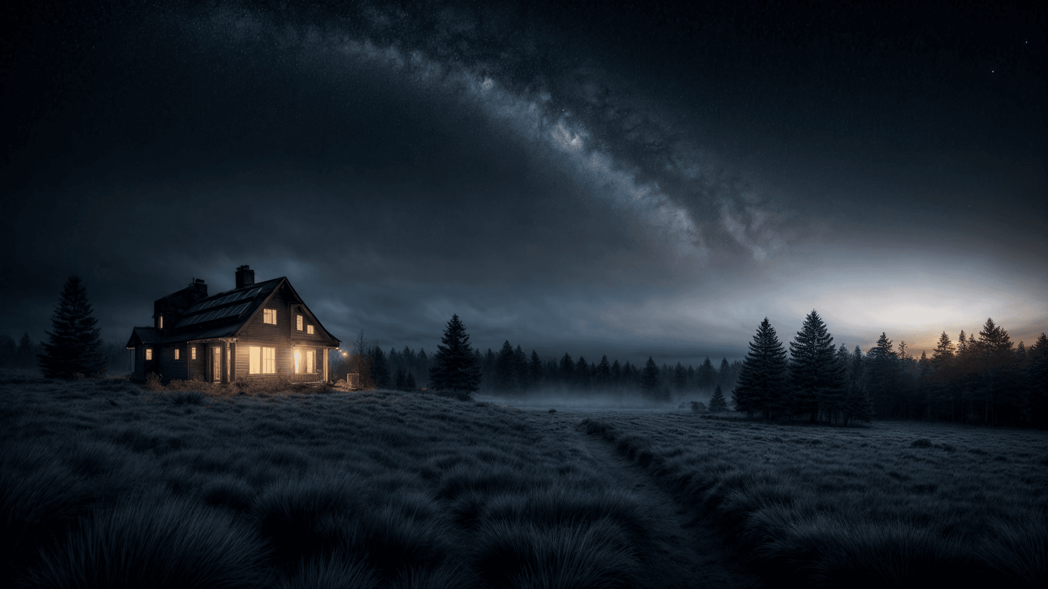 home with power off the grid that is powering their night time usage with solar panels and a home backup system