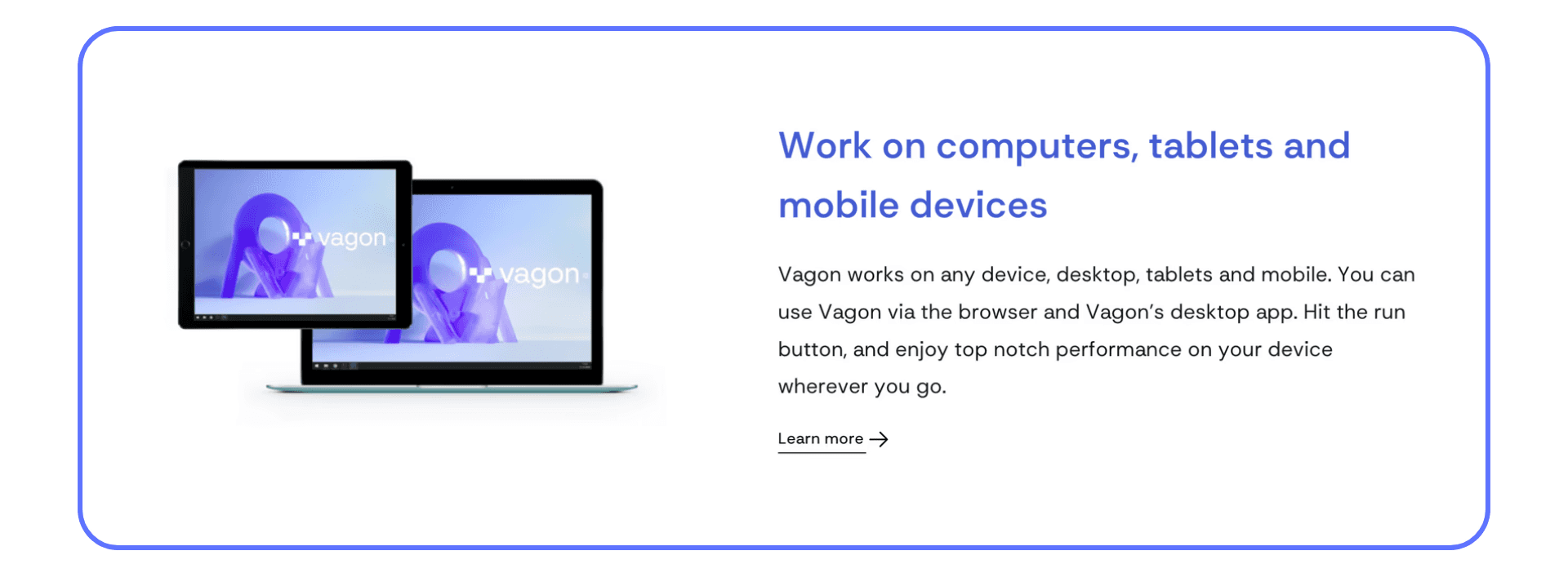 Vagon displayed on laptop and tablet screens illustrating cross-device access