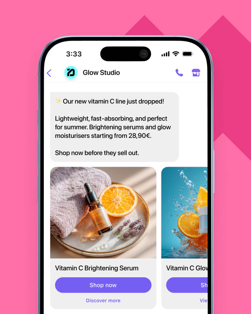 Viber messaging campaign showcasing a personalized, new collection message, targeting women, from a health and beauty e-commerce store.