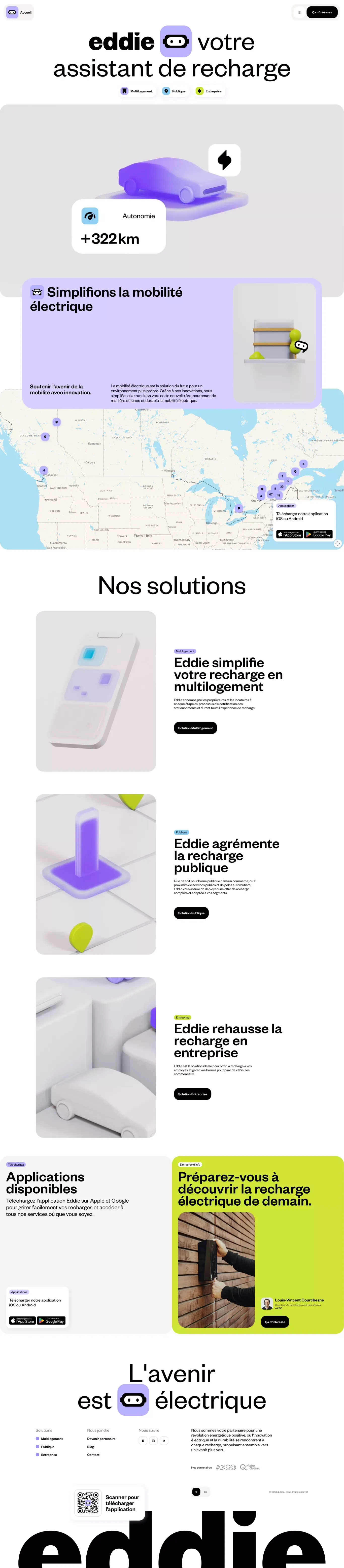 Accueil - Eddie landing page screenshot showcasing Automotive and Tech design