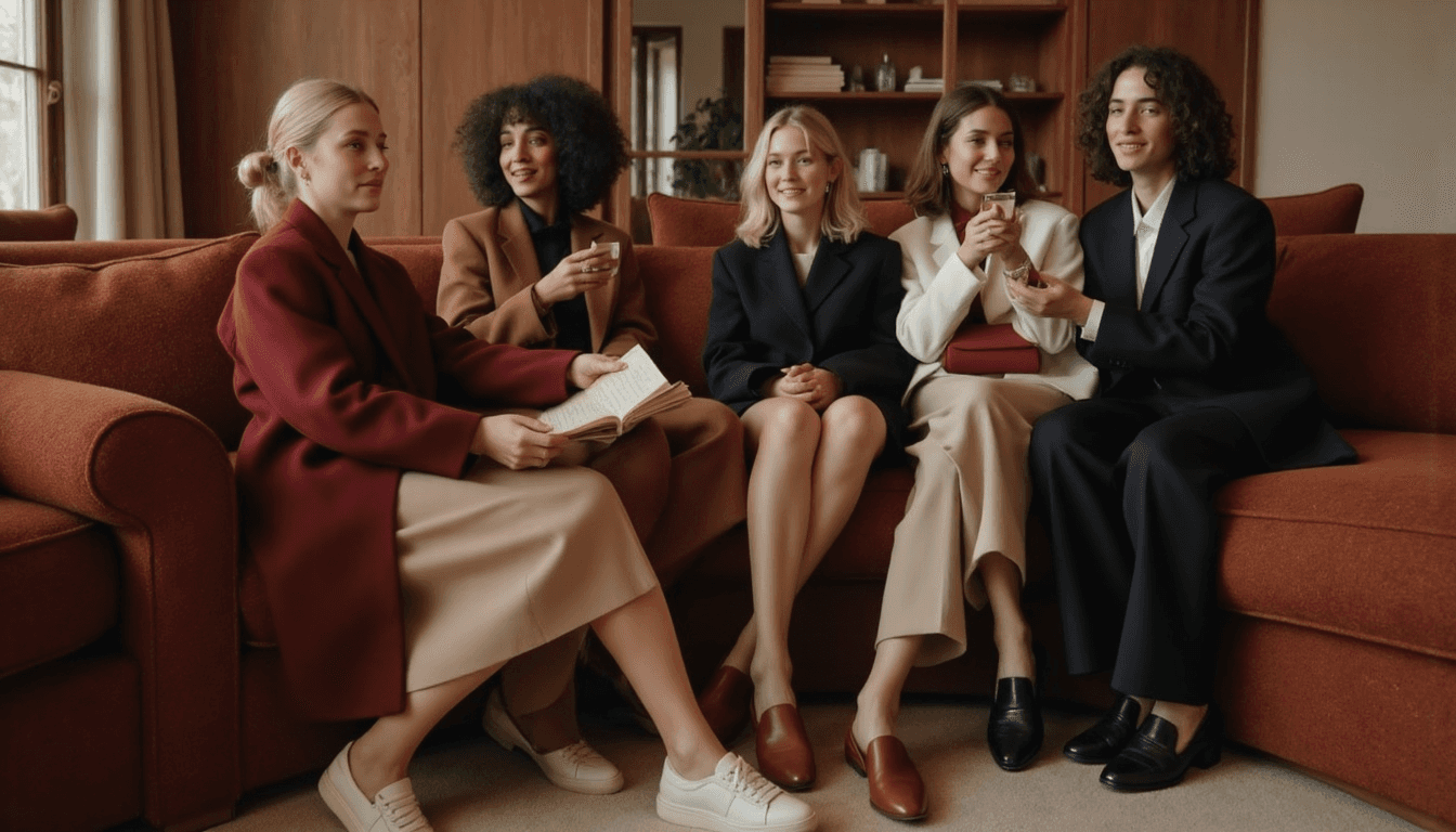 a group of five women standing next to each other