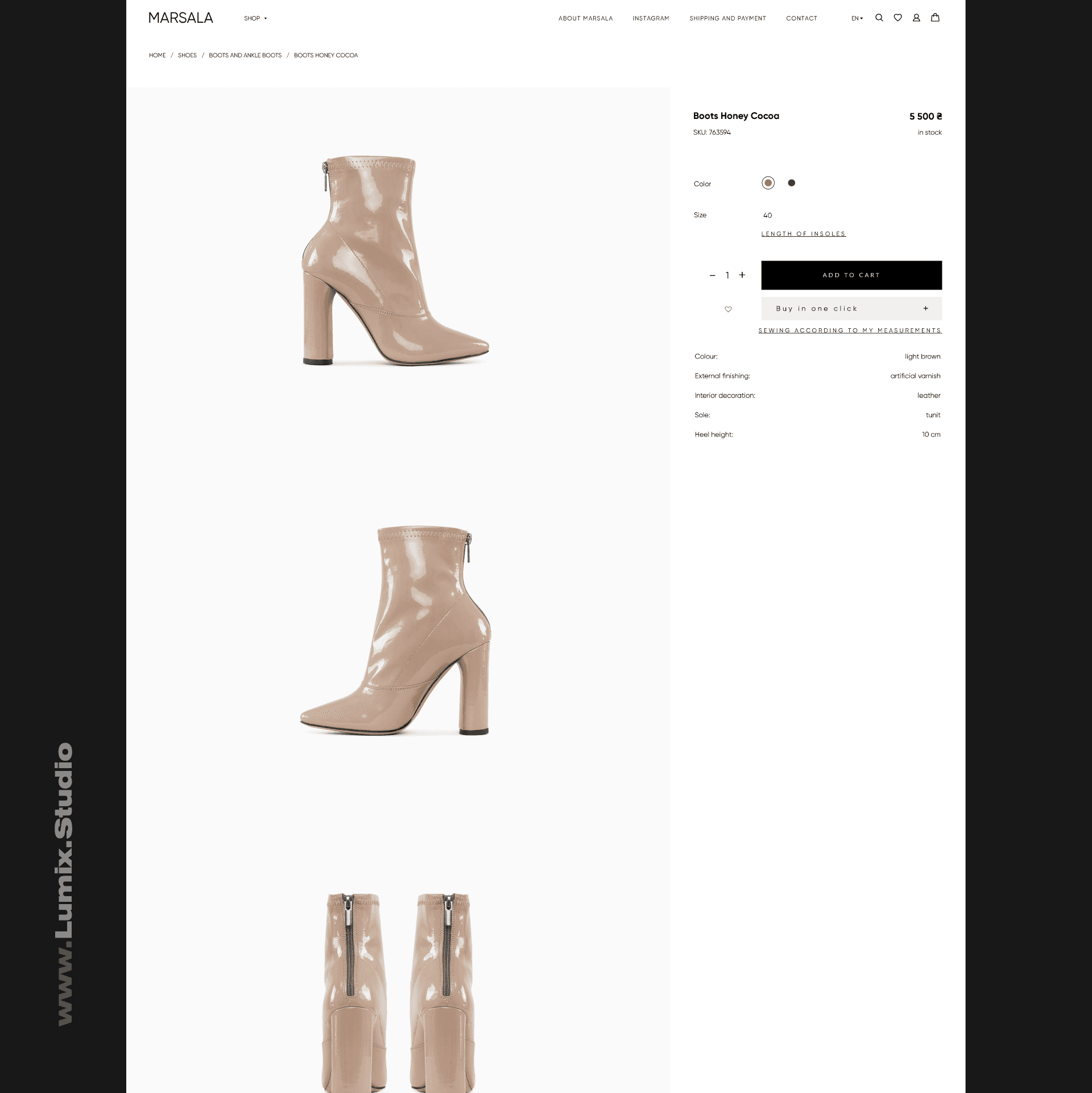 Головна сторінка e-commerce сайту бренду взуття Marsala