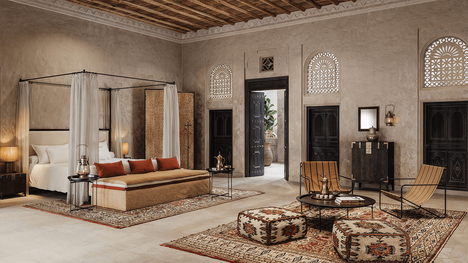 Interior render, bedroom with lounge area 