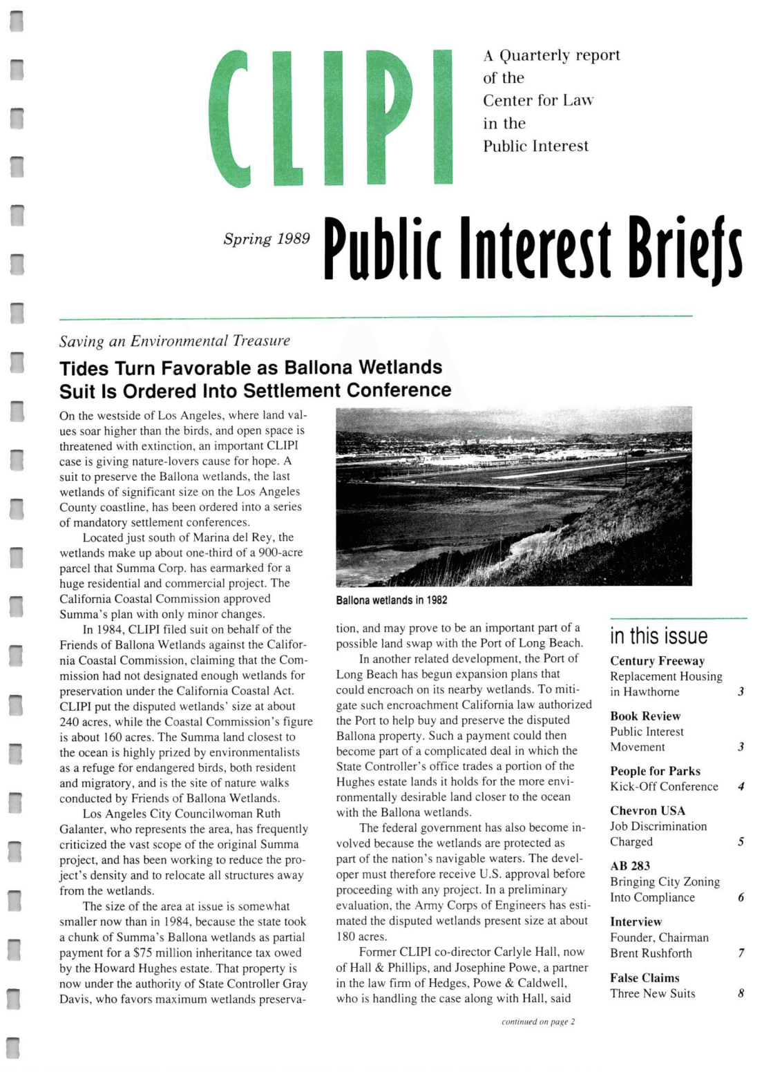 Cover of Center for Law In The Public Interest's Quarterly Report, Spring 1989 Edition Public Interest Briefs