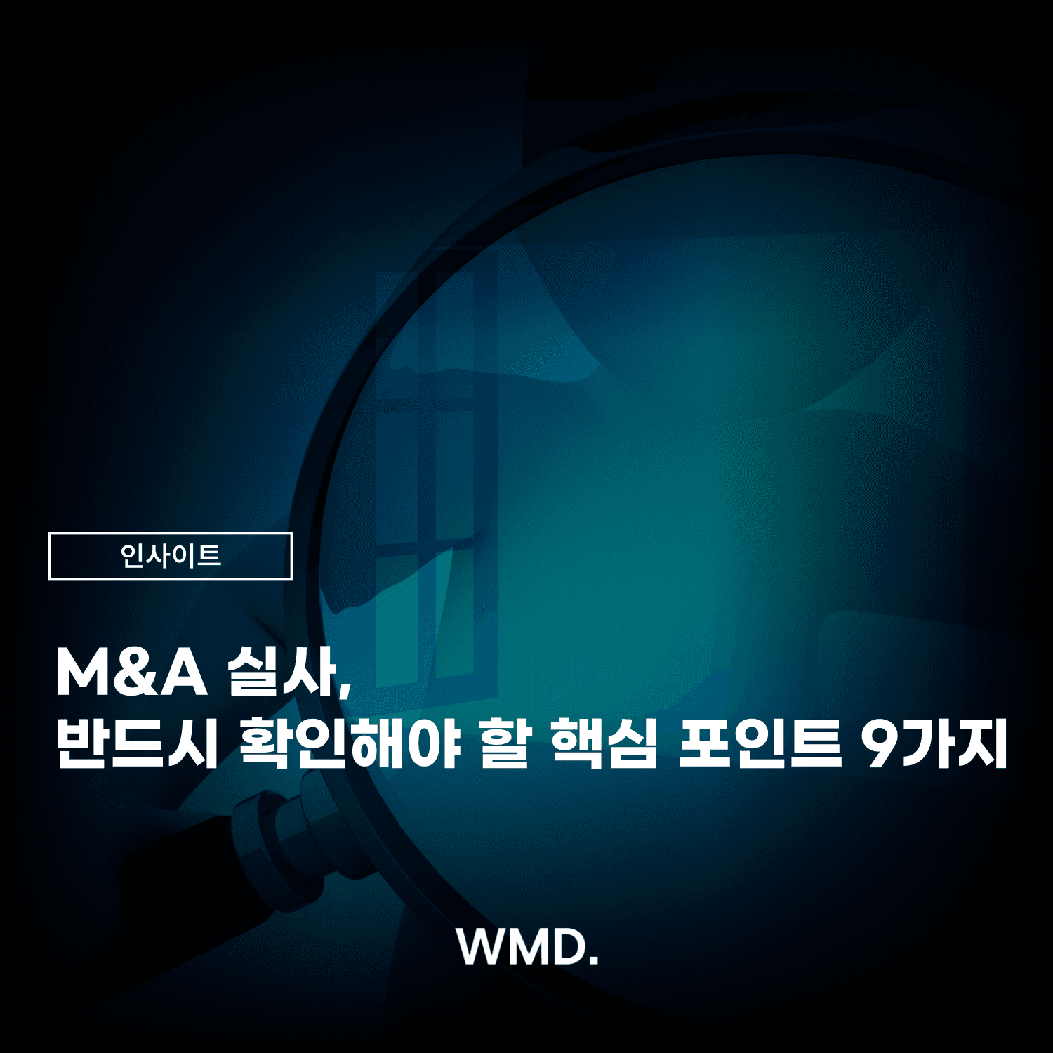 더블유엠디(WMD) 인사이트 콘텐츠 이미지, M&A 실사 과정에서 반드시 확인해야 할 핵심 포인트 9가지를 주제로 한 시각 자료