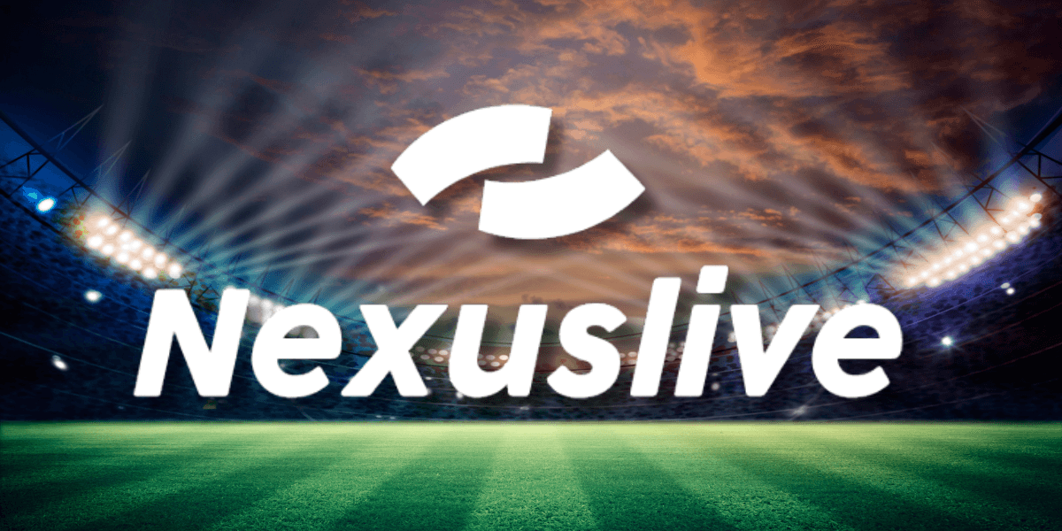 NexusLive branding overlaid on a dynamic sports scene, showcasing live streaming and AI-driven analytics for game predictions.
