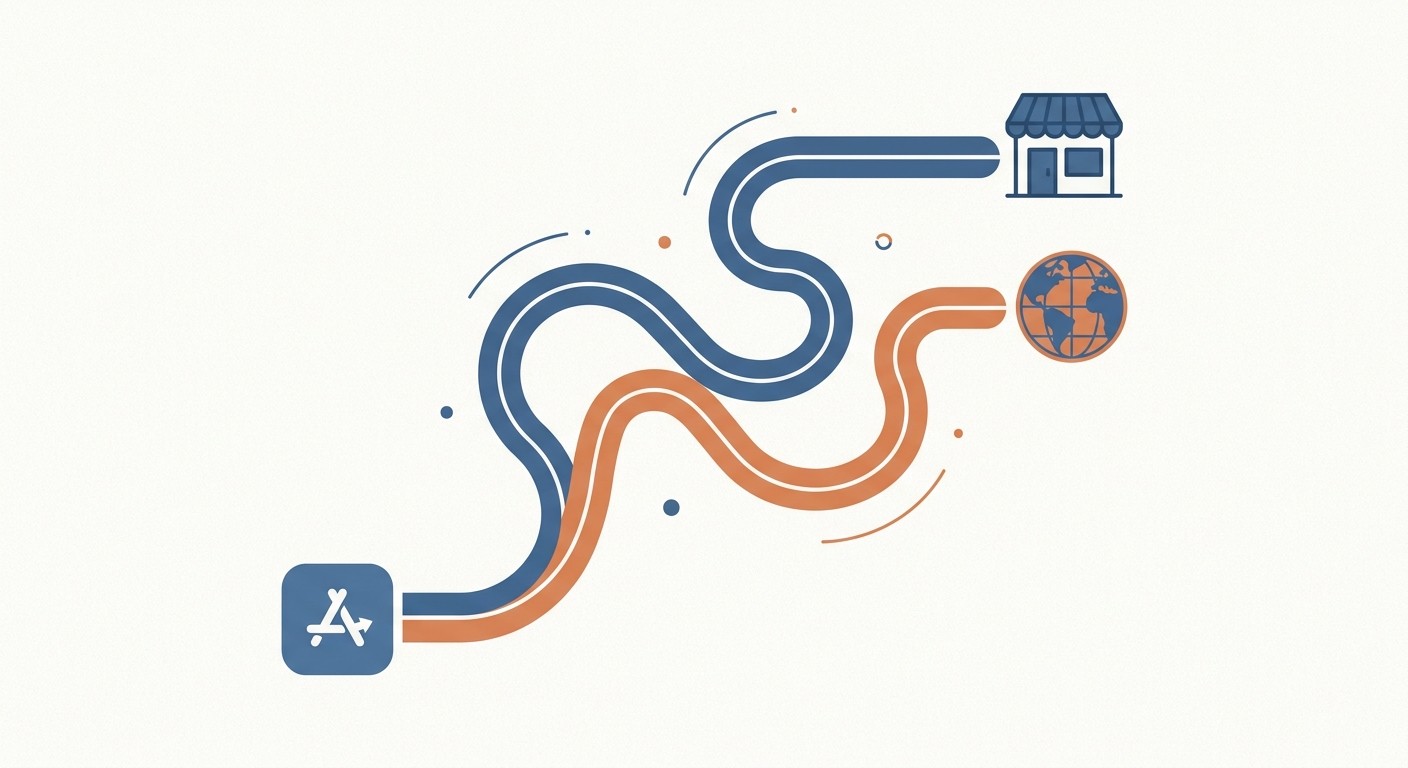 Two internal app distribution paths branching from a single app build, one private and one public