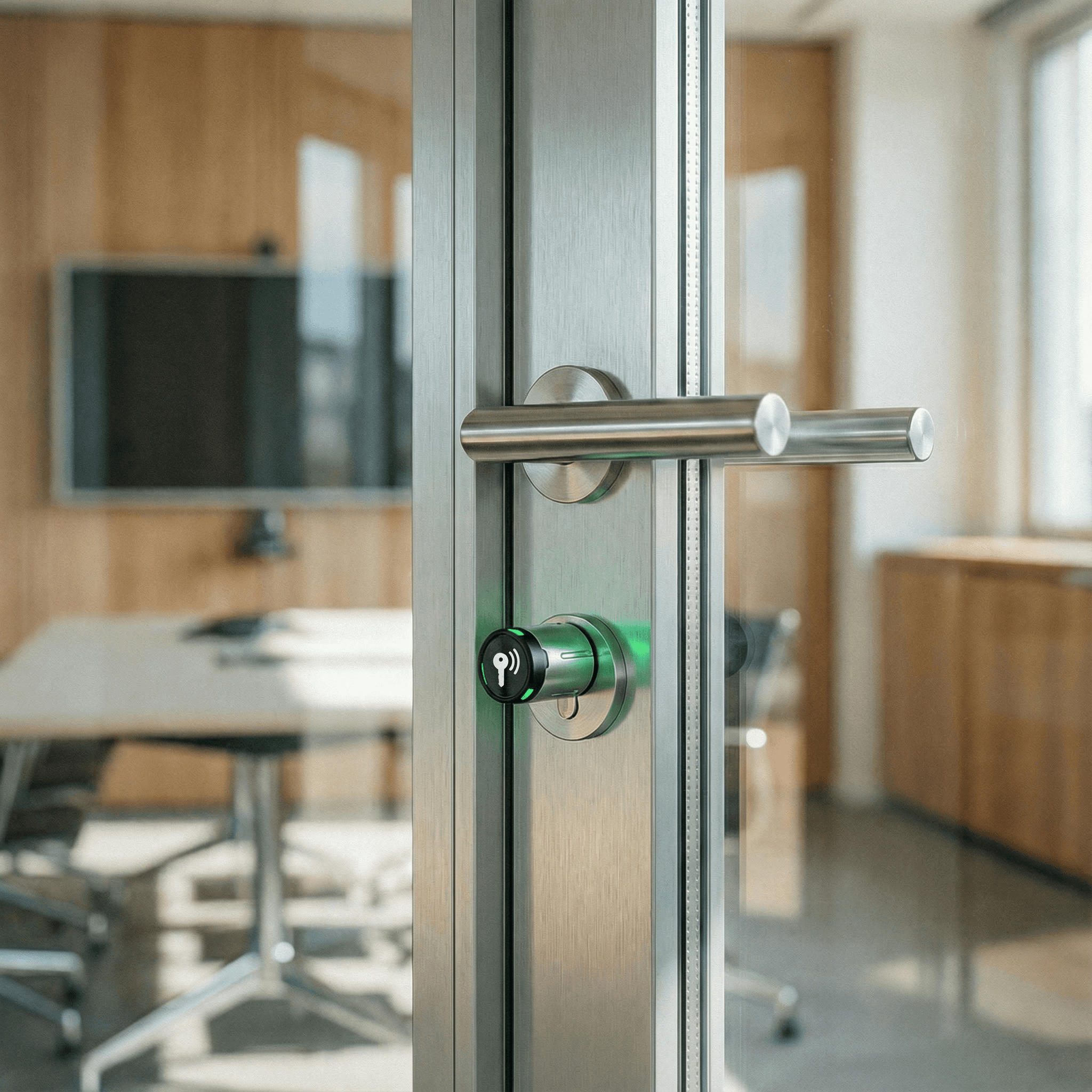 KleverKey Smartlock am Meetingraum in Nahaufnahme - Zugriffskontrolle im anny Buchungssystem