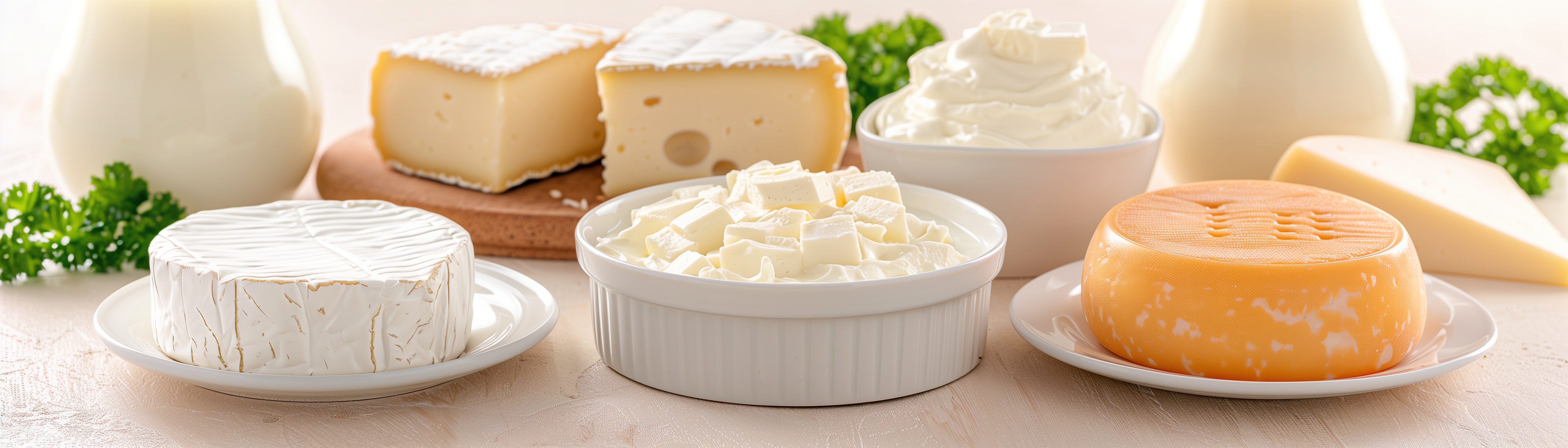 An assortment of cheeses.