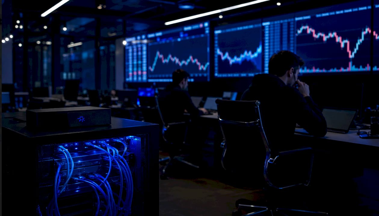 Dark data operations room with live market streams