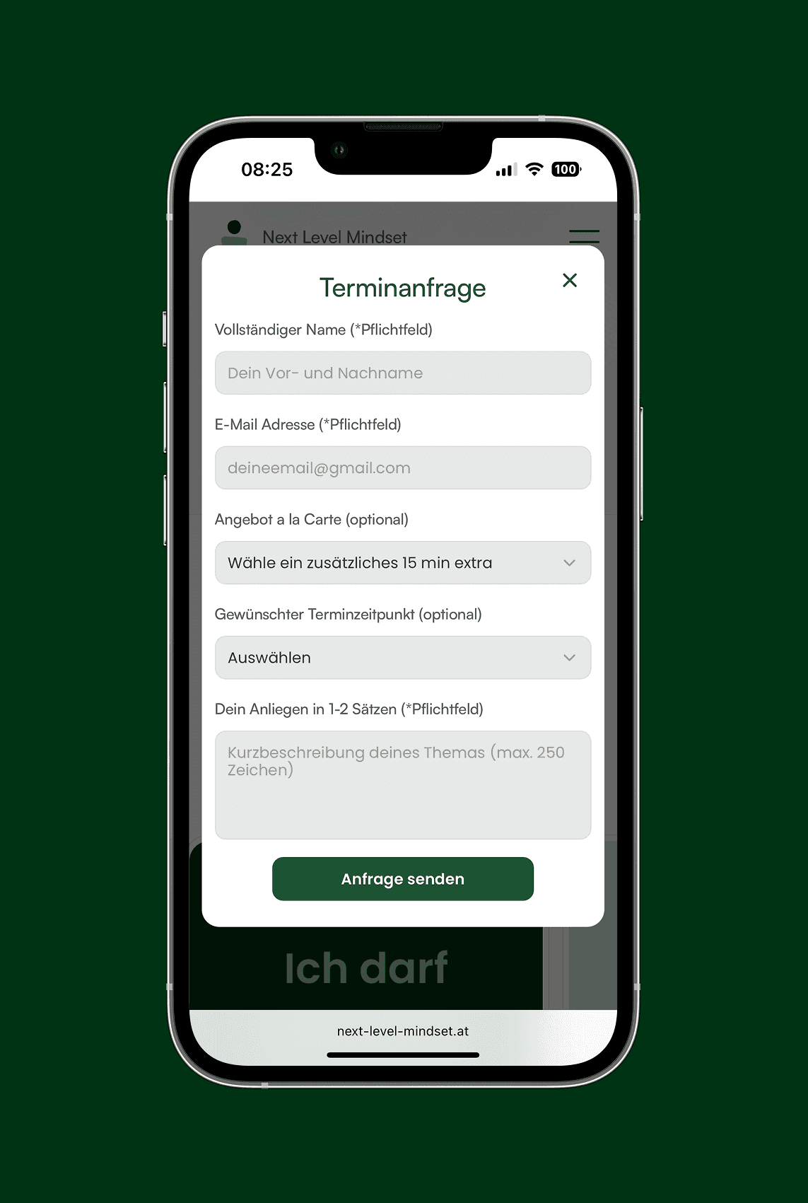 Mockup Mobile Website, Kontaktformular
