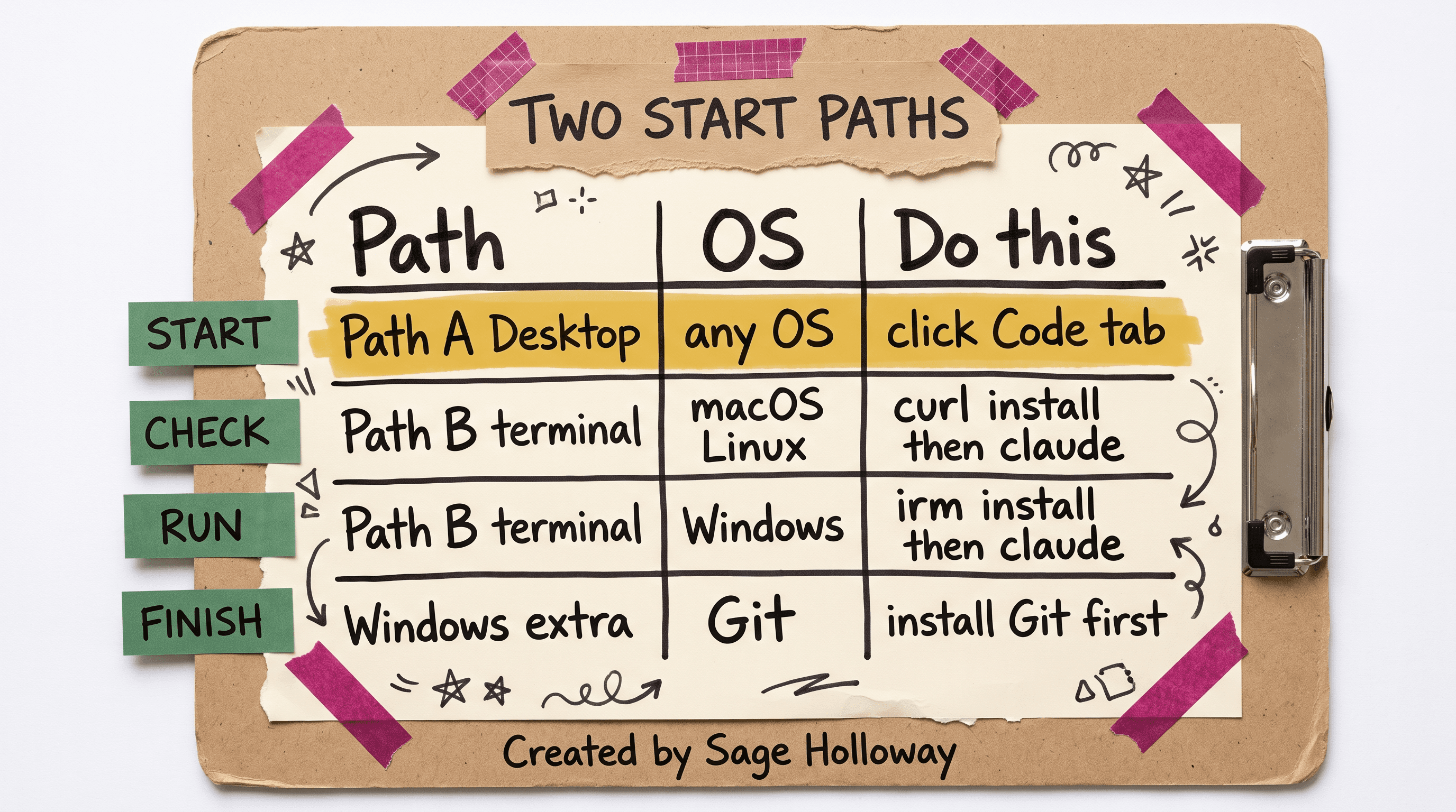 Table of Desktop Code tab versus terminal install on macOS Linux and Windows for Claude Code