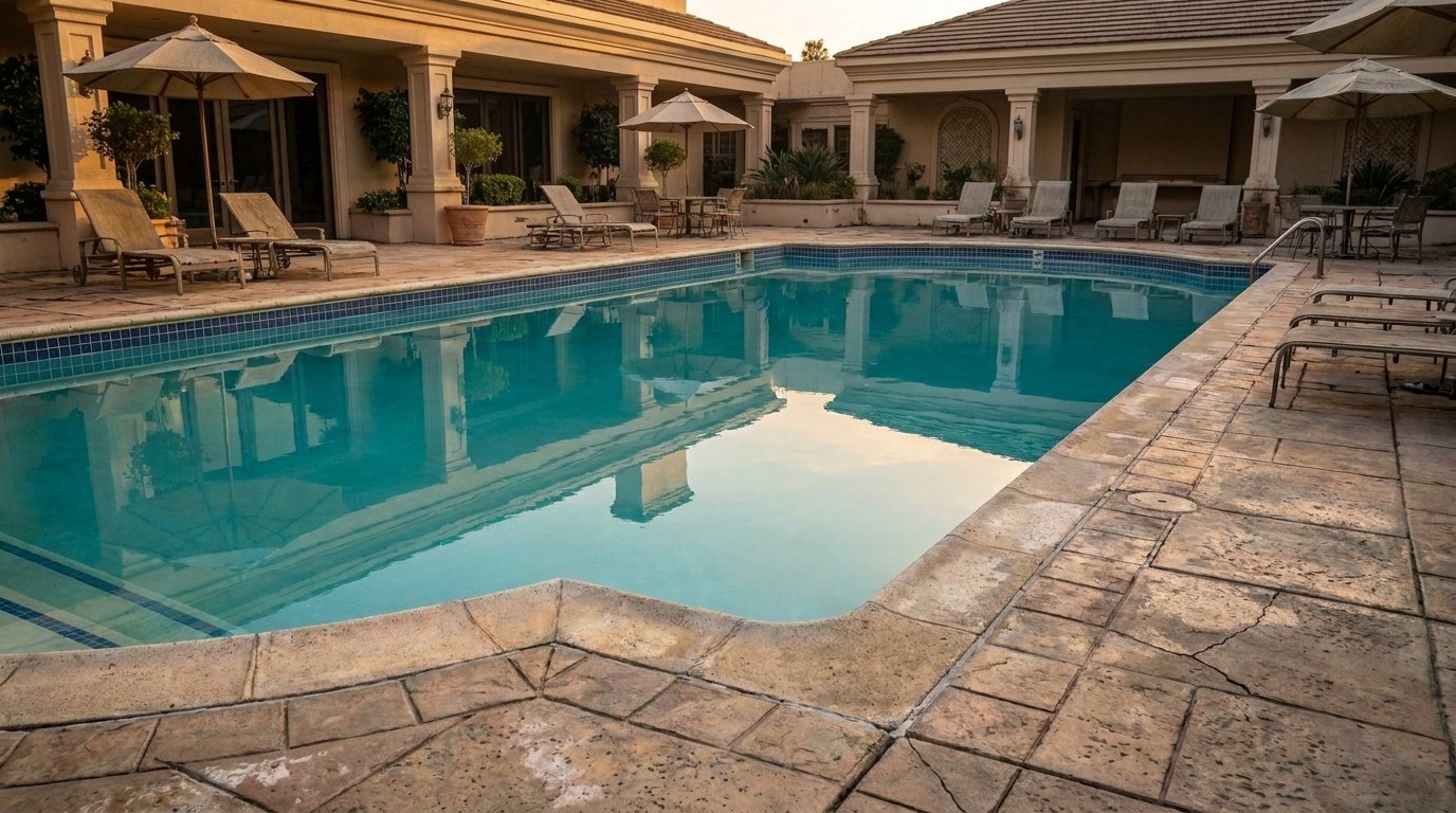 Clear commercial pool after service