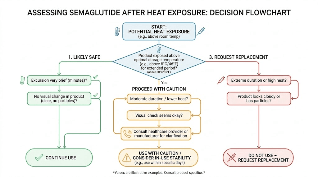 Semaglutide heat exposure decision flowchart for safety assessment