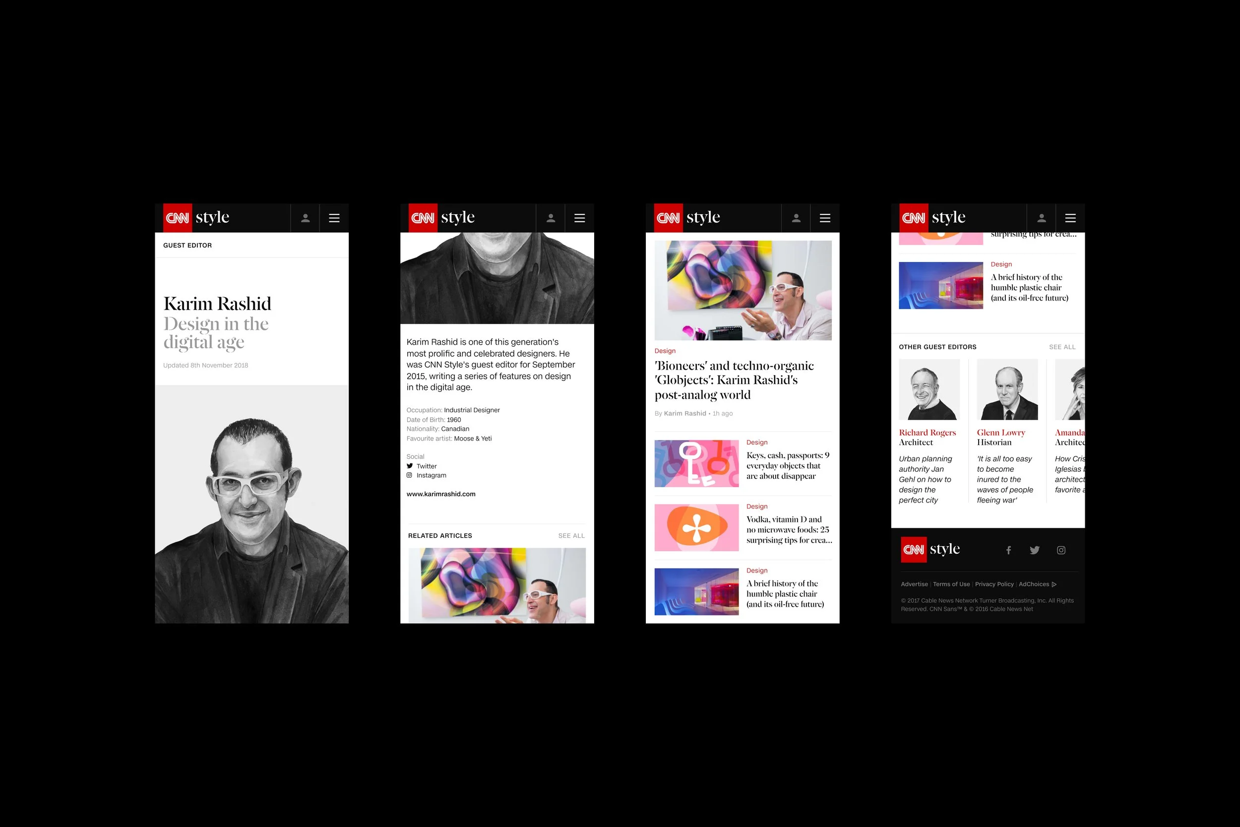 Website guest editor content components for CNN Style, a global fashion, art and design publication.