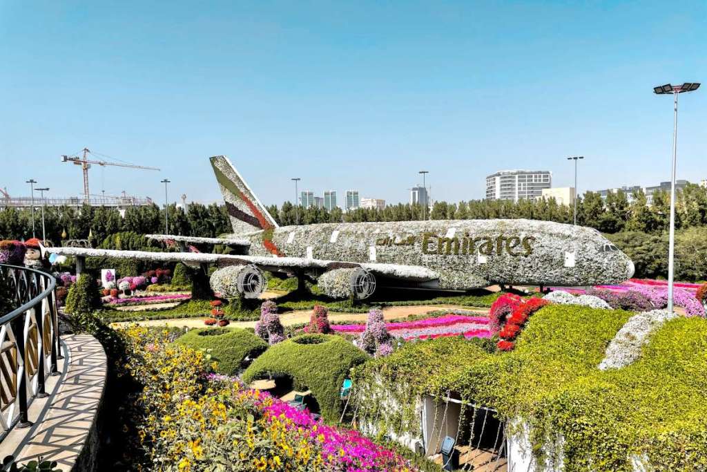 emirates plane, dubai miracle garden