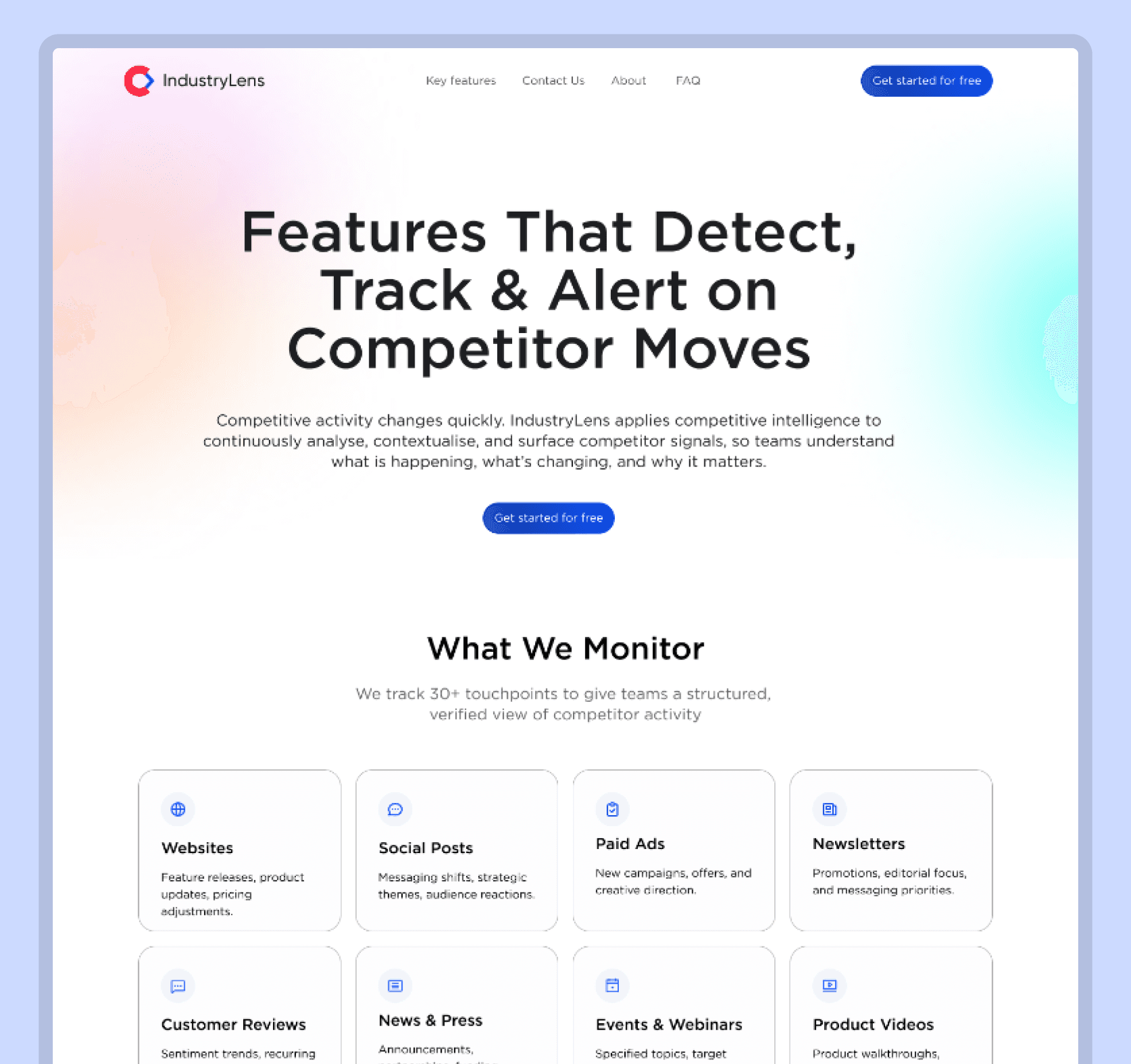 Snapshot of industry lens feature page