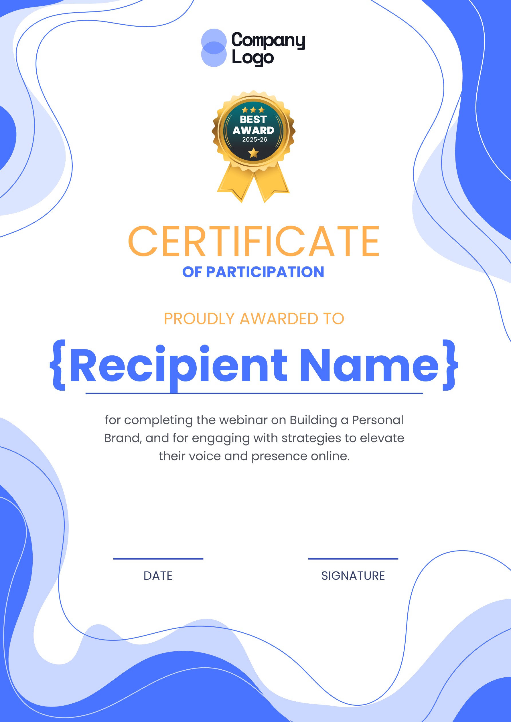 Wauld - Simple and universal webinar participation certificate template
