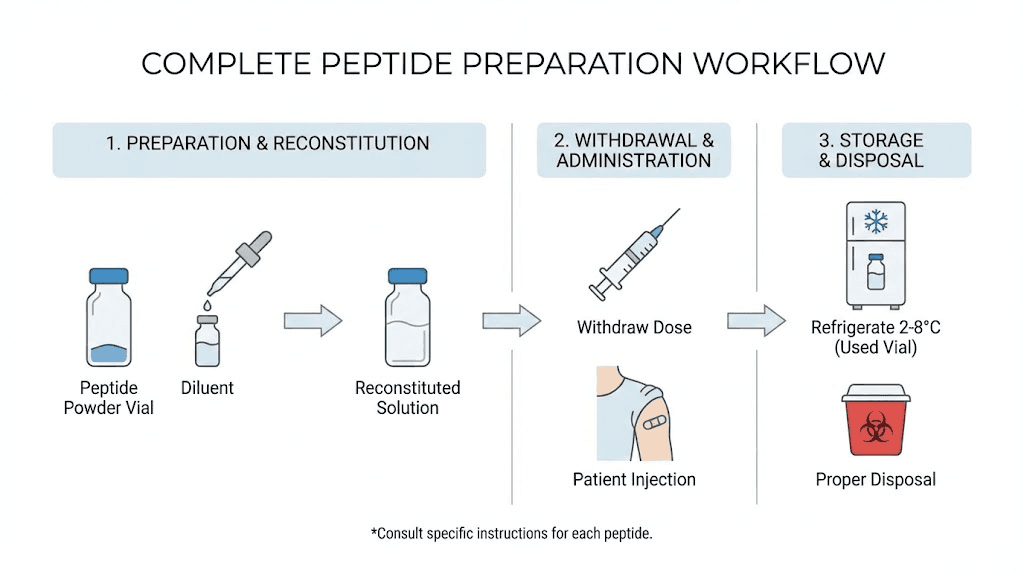Complete peptide solution preparation workflow from reconstitution to storage