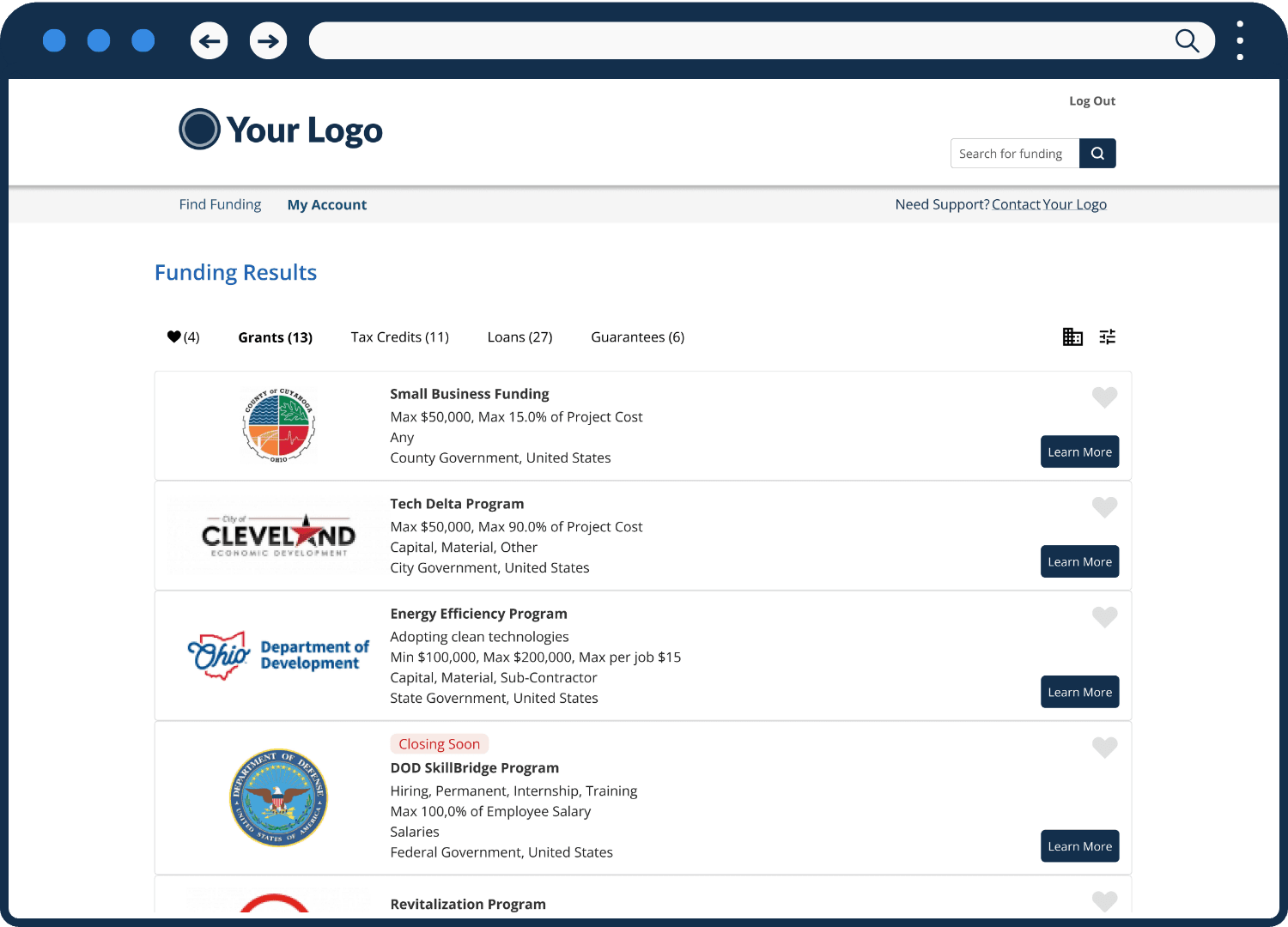Our funding search engine provides the most relevant funding results to help you save money.