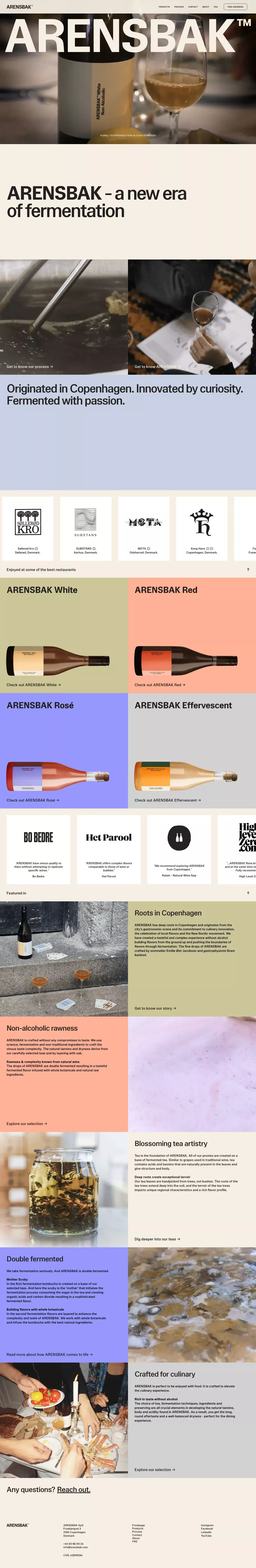 ARENSBAK - Non-Alcoholic ecommerce page screenshot showcasing Food & Drinks and Ecommerce design